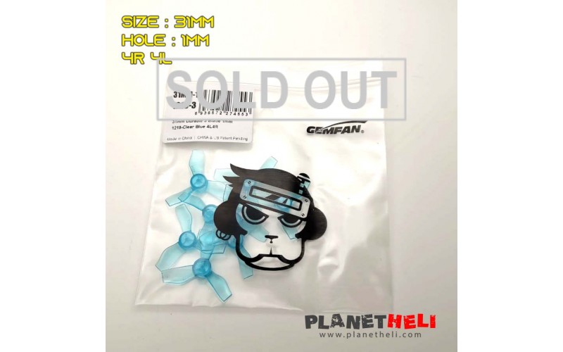 Gemfan 31mm Transparent 3 leaf Propeller Blue - 1mm hole for mobula6 and HD